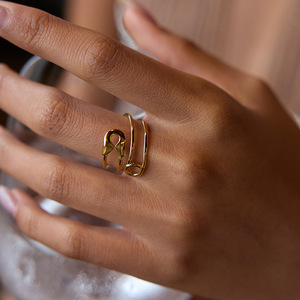 Geometric Paperclip <b>Ring</b> 18K Gold Stainless Steel Adjustable Openwork Design Unisex Fashion Jewelry Gift - Product Image 2