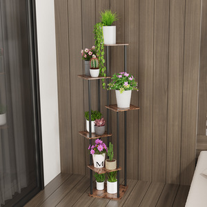 Support <span class=keywords><strong>de</strong></span> plantes d'intérieur haut en métal et bois, étagère à fleurs multi-niveaux, support <span class=keywords><strong>de</strong></span> plantes d'angle <span class=keywords><strong>pour</strong></span> salon - Product Image 2