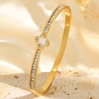 Bracelet exquis plaqué or 18 carats, zircon, trèfle, bracelet pour femme, zircon cubique, trèfle à quatre feuilles