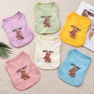Chaleco para perro, ropa transpirable de verano con estampado de oso gofrado para cachorros y gatos, rosa, morado, blanco, amarillo, verde, azul - Product Image 3