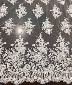 Tissu de dentelle de mariée en or luxueux avec perles, tissu de dentelle à sequins brodés à la machine pour robes de fête pour filles, accessoires de mariage - Product Image 5
