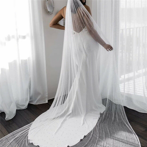 2022长珍珠面纱白色配梳子教堂拖把长度新娘面纱纱布披肩