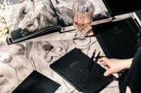 LABON – couverture noire pour Journal de Cosmos, fil de perle, feuille d'or, Journal à doublure métallique avec ruban, signet