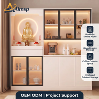 Aimsp Zen Meuble de rangement pour sanctuaire bouddhiste et salle à manger, avec vitrine en verre, espace de comptoir à café et armoire fermée OEM ODM