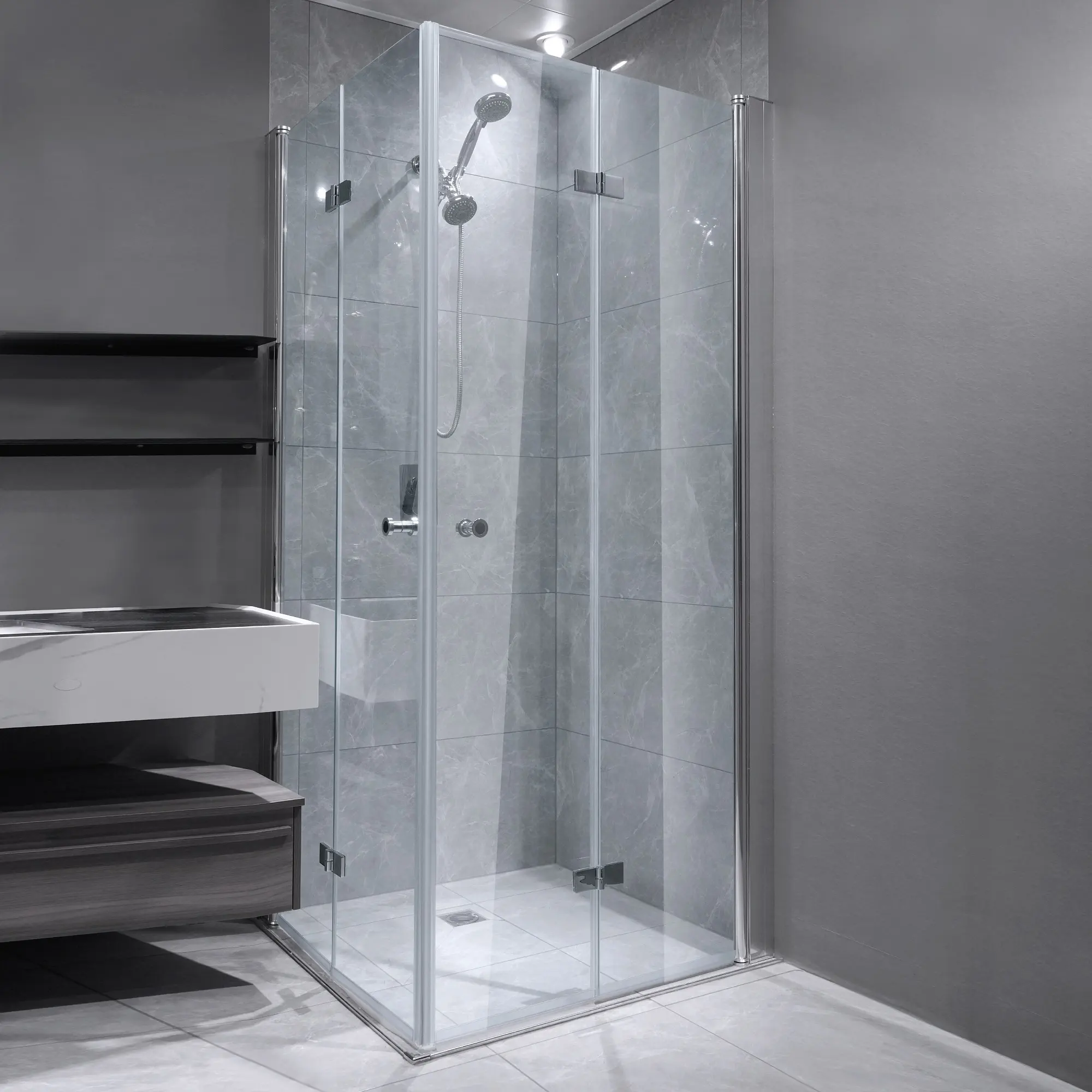 Cabine de douche Quadrant de haute qualité 6mm cabine de douche en verre Transparent trempé charnière d'angle personnalisée porte de douche pliante