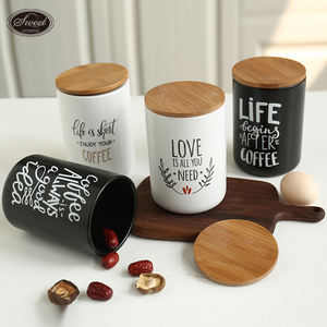 Barattolo in Ceramica SWT con Coperchio in Bambù, Contenitore Sigillato per Alimenti, Caffè e Tè, Organizzatore da Cucina con Design 'Coffee/Love' - Product Image 1