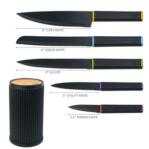 طقم سكاكين مطبخ من الفولاذ المقاوم للصدأ 6 قطع مع مقابض بلاستيكية ومقص للطهاة وتقطيع اللحوم مع صندوق هدايا ملون - Product Image 3