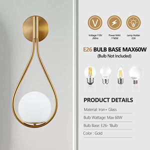 Set mit 2 Wand leuchten, Opal Milchglas Globe Golden Finish, Mid-Century Design Luxus Wand leuchten für Schlafzimmer Flur - Product Image 4