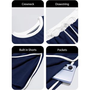 Fisoew Ensemble de survêtement 2 pièces pour femme, sweat-shirt à col rond, jupe-short taille haute, respirant, sportif, pour le tennis et la course à pied - Product Image 6