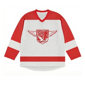 Jersey Hoki Es Klasik Merah Putih yang Dapat Disesuaikan, Seragam Hoki Berbahan Mesh Bernapas untuk Tim - Product Image 2