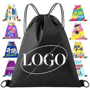 Custom Logo Sublimation Polyester <b>Backpacks</b> Waterproof Sport Gym Drawstring Bag for Marathon Running Fitness Gift - Product Image 1