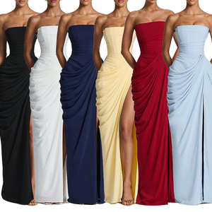 Abito lungo da donna senza spalline, arricciato, <span class=keywords><strong>aderente</strong></span>, <span class=keywords><strong>con</strong></span> spacco alto, per serate, feste, matrimoni, o come abito da cocktail, tinta unita - Product Image 1