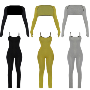 Oem-Combinaison pantalon large à haussement d'épaules pour femmes, 2 pièces, tenue décontractée pour femmes, survêtement d'été, vêtements de sport d'entraînement, tenue de détente - Product Image 1