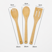 Ensemble d'ustensiles de cuisine en bambou de 3 pièces : Cuillère à pâtes, Spatule ajourée, Cuillère mélangeuse – Outils de cuisson en bois avec trou de suspension – Vente en gros