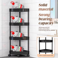 Étagère de rangement d'angle multi-niveaux Chariot à roulettes en plastique pour salle de bain Salon Paniers à collations Organisateur roulant