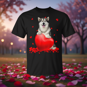 T-shirt pour hommes et femmes avec motif cœur de chien Alaskan Malamute pour la Saint-Valentin - Product Image 3