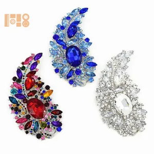 Large leaf glass rhinestone brooch European and American exaggerated large collar pin silk scarf buckle