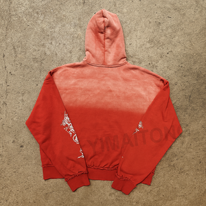 Sweat-shirt à capuche réversible avec appliqué imprimé personnalisé, en molleton français lourd, délavé à l'acide, délavé au soleil, pour homme, printemps - Product Image 5