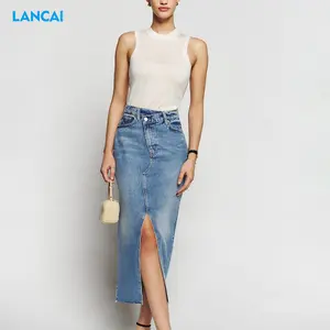 Neuer trend iger, hochwertiger, farbig gewaschener Vintage Maxi-Jeans rock mit geteilter Straßen kleidung für Mädchen und Frauen