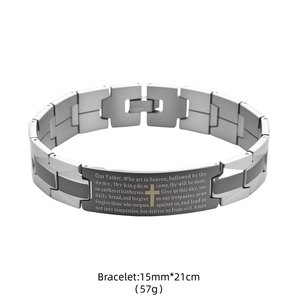Rock 316L Stainless Steel Fashion Men's <b>Bracelet</b> & <b>Bangle</b> Cuban Link Cross Bible Verse <b>Bracelet</b> For Men - Product Image 6