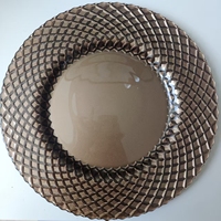 Assiette de présentation en verre taillé diamant bronze marron pour la vente en gros, sous-assiette décorative pour mariages, hôtels et tables à domicile