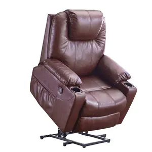Geeksofa Furniture Living Room Leather Power Electric Lift Chair Reclining With Massage Function And Cup Hold For Elderly