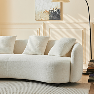 Modern Curved Wooden Frame Modular Sectional Cushion Back Teddy Fabric White <b>Sofa</b> Set Oval Upholstered 4 <b>Pillows</b> Living Room - Product Image 5