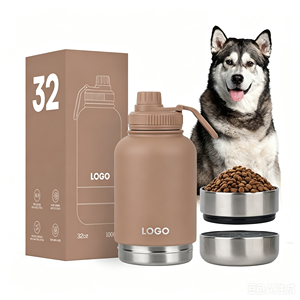 NOUVEAU ODM Bouteille d'eau et de nourriture pour animaux de compagnie en acier inoxydable à double paroi 3 en 1, bouteille d'eau pour chien avec compartiment séparé anti-fuite - Product Image 1