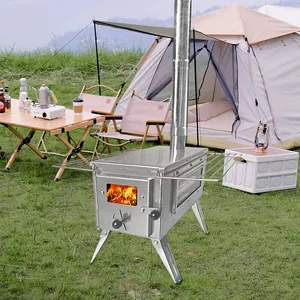 Wood Burning Stove Camping Outdoor Bbq Smoker Oven Portable Bbq Grills