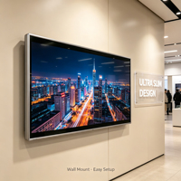 Diskon Layar Iklan Digital Signage LCD 65 Inch, Bingkai Perak M8, Pemasangan di Dinding