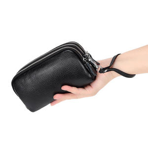<b>Women</b> Clutch Phone Bag Genuine Cow Leather Three Zipper Long <b>Wallet</b> <b>Purse</b> Cowhide Ladies <b>Purses</b> - Product Image 1