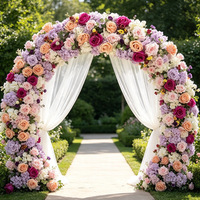 Rangkaian Bunga Pernikahan Buatan 120cm Ungu Pink Mawar Hydrangea untuk Dekorasi Lengkungan, Latar Belakang, Lorong, dan Pesta