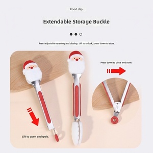 Pinces de cuisine en silicone pour Noël, pinces de cuisine en acier inoxydable, pinces à barbecue en silicone résistantes à la chaleur, pince à pain et viande 7 pouces - Product Image 3