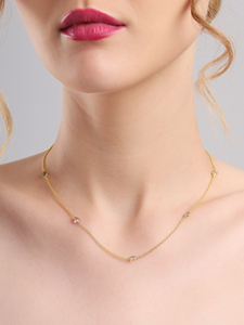 Collier chaîne en topaze bleue dorée avec pierre facettée, maillons dorés, bijoux minimalistes élégants pour femmes - Product Image 4