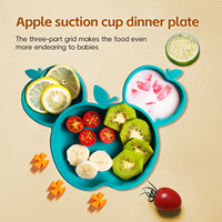 Assiette repas bébé en silicone monobloc, compartimentée, avec ventouse antidérapante, forme pomme, pour compléments alimentaires