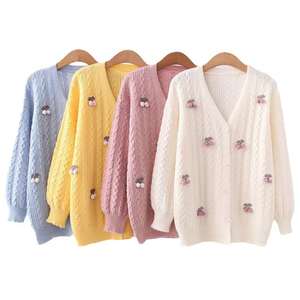 Cardigan Mori pour fille, style littéraire et artistique, petit pull frais, motif cerise en 3D - Product Image 1