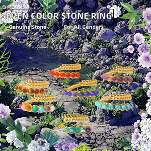 Envío Rápido Garantizado 	 Anillo Abierto Unisex Minimalista de Acero Inoxidable con Incrustaciones de Piedras Naturales de Siete Colores, Turquesa - Product Image 2