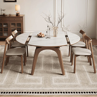 Table à manger ronde extensible en bambou style wabi-sabi moderne minimaliste 6 places pliable pieds en fer ensemble de chaises
