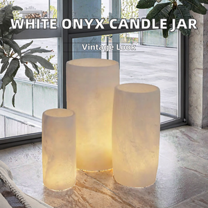 Support cylindrique moderne en albâtre antique, pot en onyx blanc, bougeoir décoratif pour salon, durable, Vietnam STONEWORLD, garantie 2 ans - Product Image 2