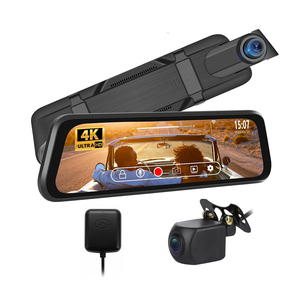 4k xe gương dash máy ảnh 10inch màn hình cảm ứng xe hộp đen phía trước và phía sau ống kính kép góc rộng wifi dashcam gps logger - Product Image 1