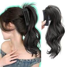 Peluca de cola de caballo Kururin Long Exte Clip-In Curl Resistente al calor Mujer Clip Wave Cola de caballo invertida Half-Up Half-Down - Product Image 1