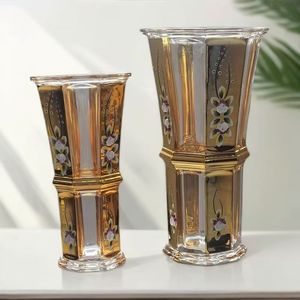 Enamel Color, Hand-painted <b>Real</b> Gold, <b>Crystal</b> Glass Flower Arrangement Vase Home Decorations Living Room Ornaments 28CM Enamel C - Product Image 5