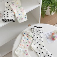 Chaussettes ras du cou à pois vibrants pour femmes, légères, en tricot gaufré avec bordure à volants, douces, respirantes, confortables et décontractées