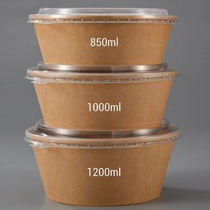Ciotole en papier conique chinoise jetable avec logo imprimé et couvercle pour nouilles et salades - Product Image 3
