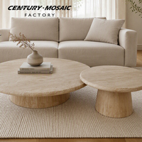Centurymosaic – Ensemble de tables basses et d'appoint rondes en travertin beige, taille personnalisée pour salon, maison, projet de villa