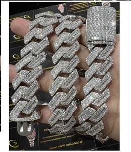 Cadena Cubana de 20 mm con Moissanita, Plata de Ley, Chapada en Oro de 22k, 24 Pulgadas de Diámetro, Collar Clásico Unisex - Product Image 1