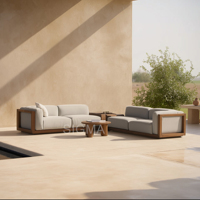 Ensemble de canapés en teck SIGMA pour l'extérieur, meubles de jardin, chaise longue de patio, table basse, chaise, lit de soleil, canapé Villa Bali en bois naturel