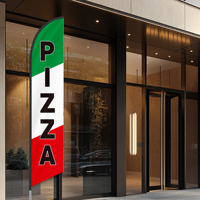 Drapeau de plage imprimé personnalisé 2,3x11,1 pieds en forme de larme Pizza Restaurant de restauration rapide Technique d'impression numérique double face drapeau de couteau