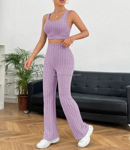 Conjunto Casual de Uso Diario para Mujer: Chaleco sin Mangas de Tejido Worsted con Estampado Digital Antipilling y Pantalones de Punto de Pierna Ancha Ajustados - Product Image 3