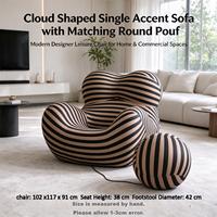 Fauteuil de salon moderne à rayures avec ottoman, confort supérieur, garnissage en éponge, mousse haute densité, extensibilité spéciale